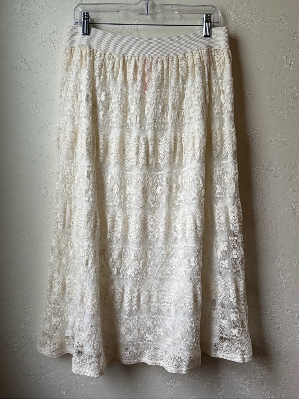 Magic Ivory Lace Tiered Midi Skirt Boho Feminine Flowy 1X